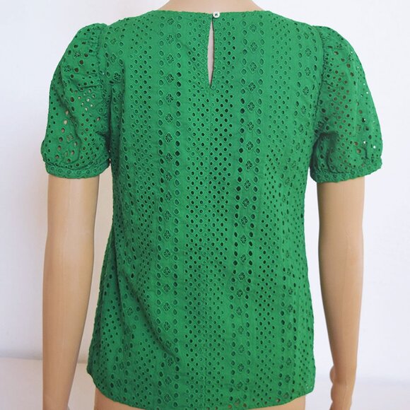 "5/$35" Beautiful Emerald Green Eyelet Puff-Sleeve Top From J. Crew - Picture 6 of 10